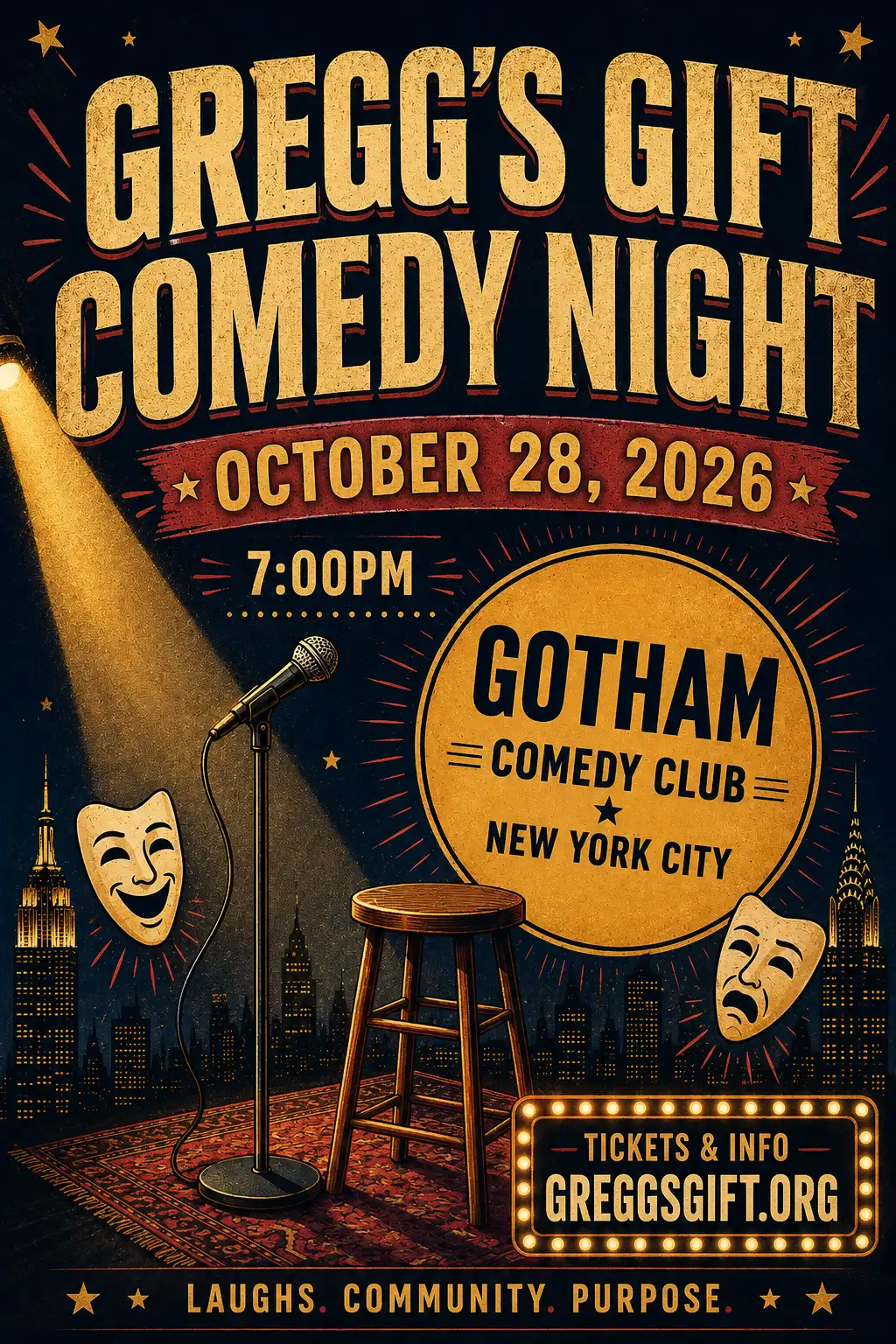 Gregg's Gift Comedy Night 2026 flyer